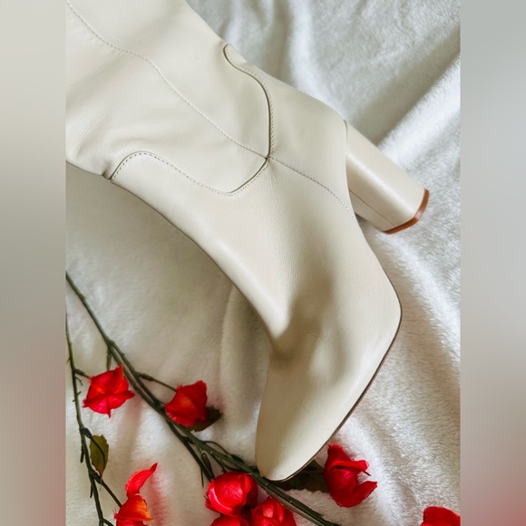 Zara | Leather Cream Knee Height Boots - Picture 9 of 14